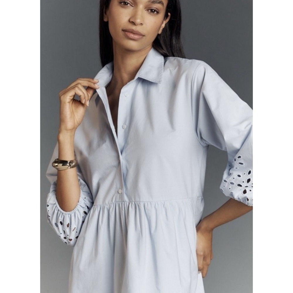 Anthropologie Light Blue Eyelet Midi Dress - Picture 3 of 10